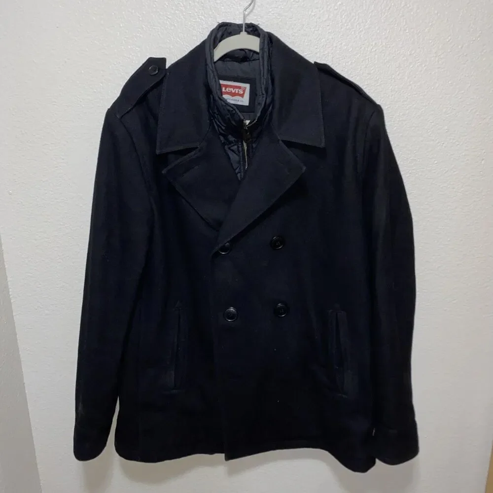 Levi’s Men’s Full Zip Pea Coat Size L Black As-Is